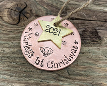 Load image into Gallery viewer, Dog's first Christmas ornament with star