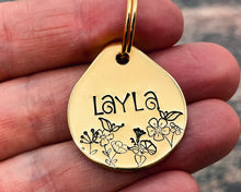 Load image into Gallery viewer, Flower dog tag, tear drop small pet id tag with flower design, 2 phone numbers