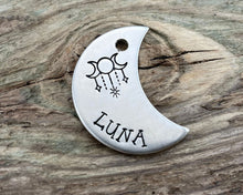 Load image into Gallery viewer, Moon dog tag, hand-stamped with 3 magic moons