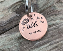 Load image into Gallery viewer, Small dog id tag, hand stamped with crown and stars
