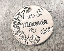 Load image into Gallery viewer, large girl dog tag with ocean design