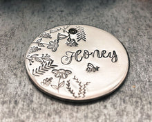 Load image into Gallery viewer, metal pet id tag with flowers and bees