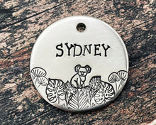 Load image into Gallery viewer, Koala dog tag, hand stamped pet id tag with 2 phone numbers or address