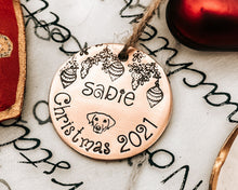Load image into Gallery viewer, Dog Christmas ornament with name and year
