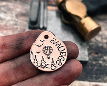 Load image into Gallery viewer, Cute small dog tag, tear drop pet id tag with hot air balloon and tree design, 2 phone numbers