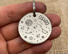 Load image into Gallery viewer, Moon and stars dog tag, large double-sided pet id tag