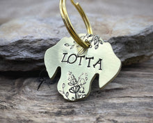 Load image into Gallery viewer, Dog head pet id tag, hand-stamped with flowers