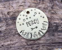 Load image into Gallery viewer, Dog id tag, hand stamped with leaves & stars