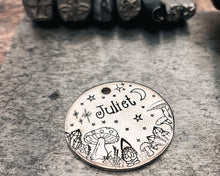 Load image into Gallery viewer, Gnome dog id tag with mushrooms, cute pet id tag, double-sided pet tag with up to 2 phone numbers