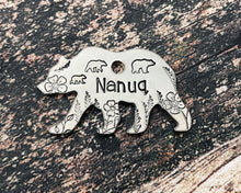 Load image into Gallery viewer, Bear dog id tag with cute bear family, hand-stamped double-sided dog id tag with phone number