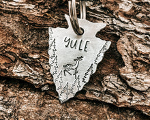 Load image into Gallery viewer, Christmas arrow head dog tag with reindeer and trees