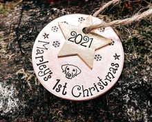 Load image into Gallery viewer, Dog's first Christmas ornament with star