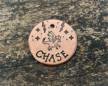 Load image into Gallery viewer, Small dog id tag, hand-stamped with dragon & stars