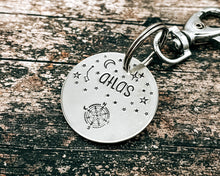Load image into Gallery viewer, Metal dog id tag, hand stamped with compass & stars