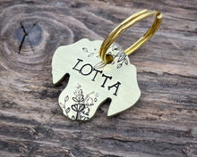 Load image into Gallery viewer, Dog head pet id tag, hand-stamped with flowers