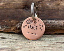 Load image into Gallery viewer, Small dog id tag, hand stamped with crown and stars