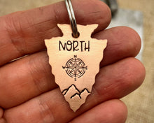 Load image into Gallery viewer, Arrow head dog tag with compass & mountains