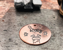 Load image into Gallery viewer, rose gold dog tag with christmas design