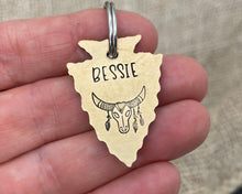 Load image into Gallery viewer, Arrow head dog id tag with longhorn design