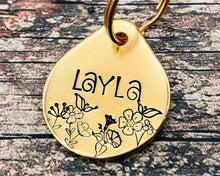 Load image into Gallery viewer, Flower dog tag, tear drop small pet id tag with flower design, 2 phone numbers