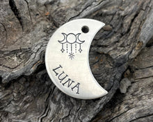 Load image into Gallery viewer, Moon dog tag, hand-stamped with 3 magic moons