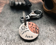 Load image into Gallery viewer, hand stamped dog tag for small dogs