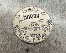 Load image into Gallery viewer, double-sided dog tag with farm design, 2 phone numbers and address