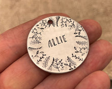 Load image into Gallery viewer, Large dog id tag, hand stamped with leaf design