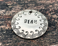 Load image into Gallery viewer, Large dog tag, hand stamped with border design