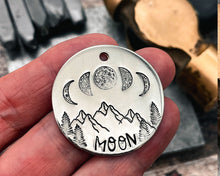 Load image into Gallery viewer, mountain dog tag with moon phase design
