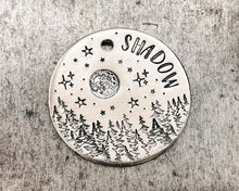 Load image into Gallery viewer, tree dog id tag with moon and stars