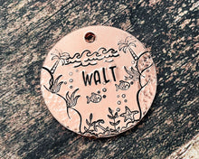 Load image into Gallery viewer, Dog tag for dogs personalized, hand stamped pet id tag with nautical design and 2 phone numbers or address