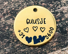 Load image into Gallery viewer, simple pet id tag with phone number and hearts