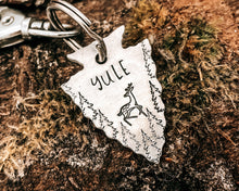 Load image into Gallery viewer, Christmas arrow head dog tag with reindeer and trees