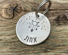 Load image into Gallery viewer, Dog id tag, hand stamped with magic moon & star design