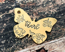 Load image into Gallery viewer, Girl dog id tag, butterfly pet id tag, double-sided dog tag with phone number
