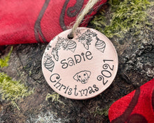 Load image into Gallery viewer, Dog Christmas ornament with name and year