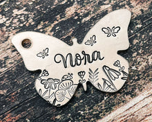 Load image into Gallery viewer, butterfly dog tag with flowers