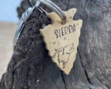 Load image into Gallery viewer, Arrow head dog id tag with wolfhead design