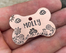 Load image into Gallery viewer, Bone dog tag with bike & flowers
