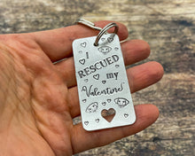 Load image into Gallery viewer, Valentine rescue dog keychain, cute dog lover gift idea
