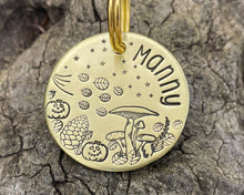 Load image into Gallery viewer, Hand stamped dog id tag with mushrooms and spooky pumpkins