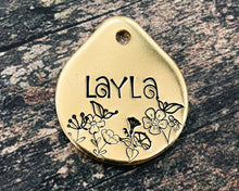 Load image into Gallery viewer, Flower dog tag, tear drop small pet id tag with flower design, 2 phone numbers