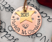 Load image into Gallery viewer, Dog's first Christmas ornament with star