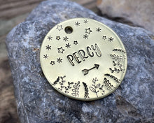 Load image into Gallery viewer, Dog id tag, hand stamped with leaves & stars