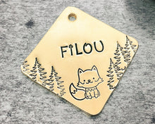 Load image into Gallery viewer, cute dog id tag with fox and trees
