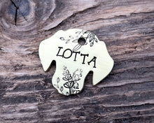Load image into Gallery viewer, Dog head pet id tag, hand-stamped with flowers
