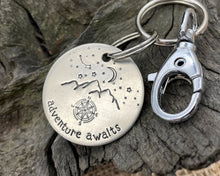 Load image into Gallery viewer, 'Adventure Awaits' keychain, handstamped
