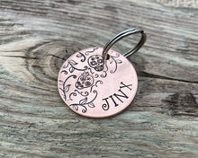 Load image into Gallery viewer, Sugar skull dog tag with leaf design