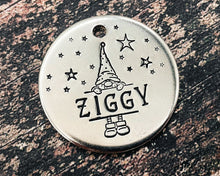 Load image into Gallery viewer, Christmas dog tag, hand stamped pet id tag with cute Santa design, double-sided pet id tag with 2 phone numbers